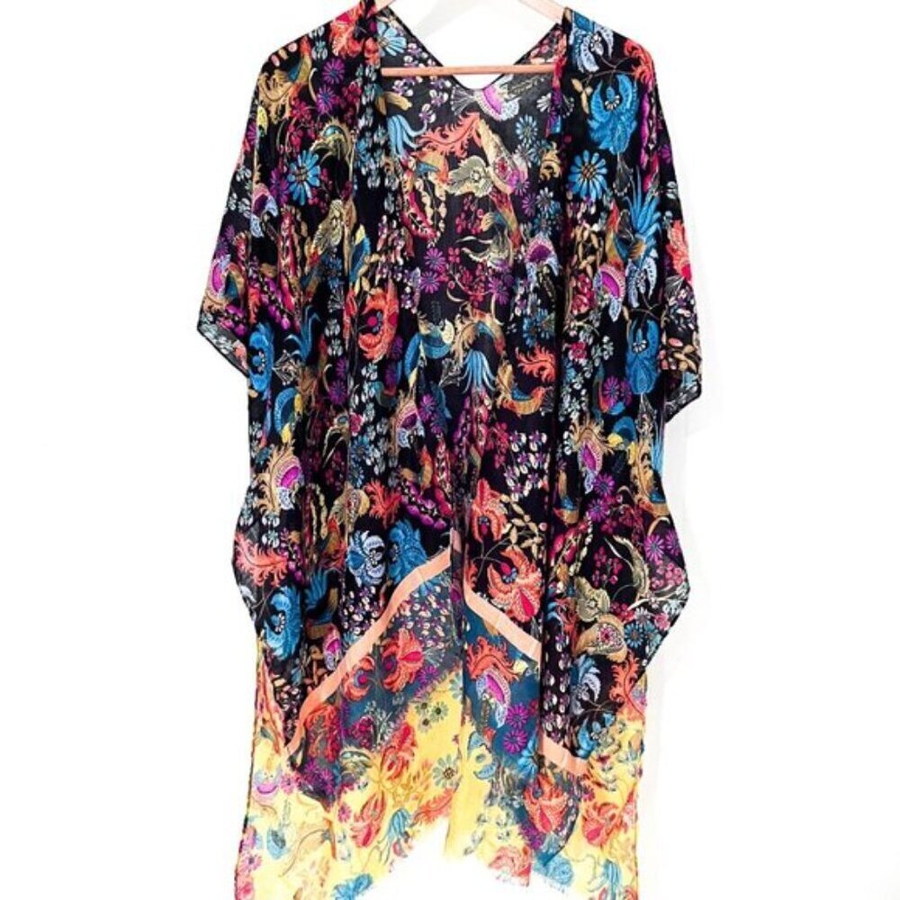 Kaftan Kimono Robe Coverup Colorful birds of paradise - Picture 2 of 8